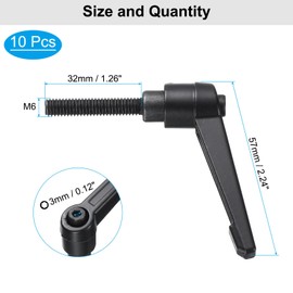 uxcell 10pcs Lever Adjustable Handles M6 x 32mm Metric Male Thread, Level Clamping Handle Hand Stud Knobs Rotating Screw Handles Bolts with Locking Lever, Black