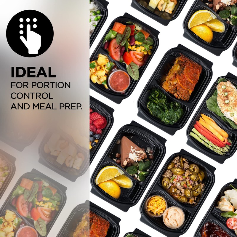 Sabco - 2 Compartment Reusable Meal Prep Containers Black Base
