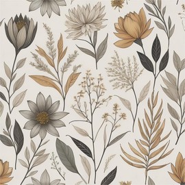 REDAMANCY Vintage Boho Wildflower Yellow Grey Flowers Peel and Stick Wallpaper Stick on Contact Paper Vintage Wall Paper Easy Peel Off for nightstand Drawer Cabinet Renter
