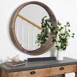 AOAOPQ Mirror Round Decorative Wall Mirror with Frame Entryway Bedroom Bathroom Living Room Hanging Mirror Brown