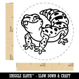 Fat Cute Leopard Gecko Lizard Reptile Self-Inking Rubber Stamp Ink Stamper for Stamping Crafting Planners - 1/2 Inch Mini - Red Ink