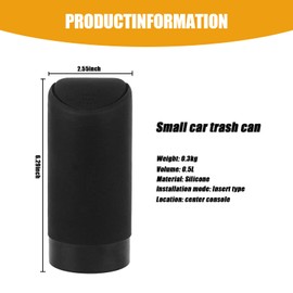 Nowkont 1 Pack Car Trash Can, 2.5In x 6.2In Soft Silicone Portable Vehicle Trash Cup with Lid, Universal Embedded Waterproof Automotive Trash Storage Accessories for Truck SUV Car (Black)