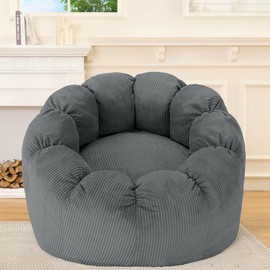HABUTWAY Giant Bean Bag Chair for Adults/Kids/Teens, Pumpkin Bean Bag Couch Comfy Reading Chair for Bedroom, Corduroy Lazy Sofa Loughe Chair with Wider Seat Depth & Non-Slip Bottom(Dark Grey)