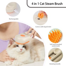 Eastou cat steam brush for shedding -4 in 1 Rechargeable Steam Brush for Cats and Dogs, Anti-static, Massage, Cleaning, Shedding & Combing All In One! grooming tool for cats and dogs（Brown）