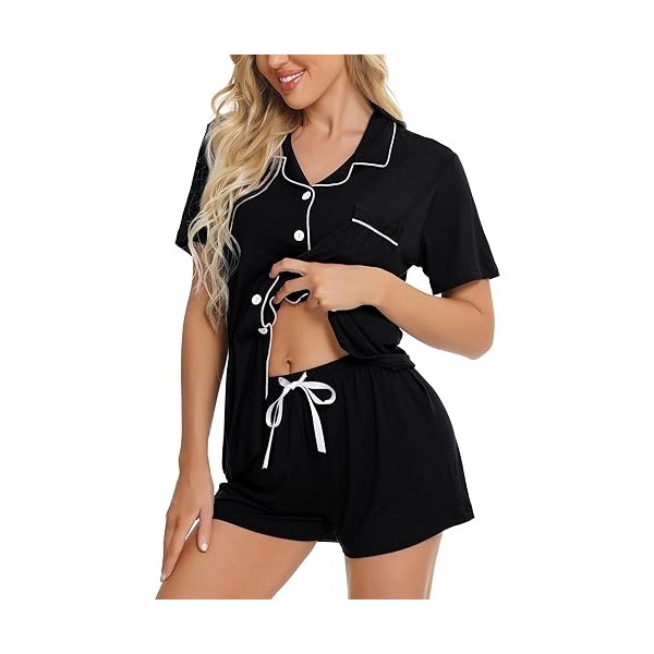 Swomog - Conjunto de pijama con botones y mangas cortas