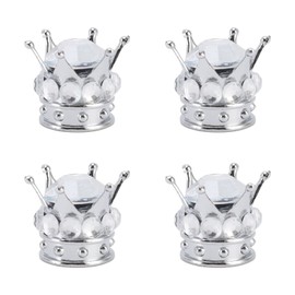 Set of 4 Tyre Wheel Stem Valve Cover Caps Crown Diamond Style Universal for Cars Trucks Bikes Car Repair Tool Valve Tool (White)