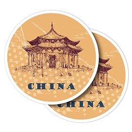 Vinyl Round Stickers (Set of 2) 10cm - China Chinese Vintage Label for Laptops, Tablets, Luggage, Scrap Booking, Fridges #56453
