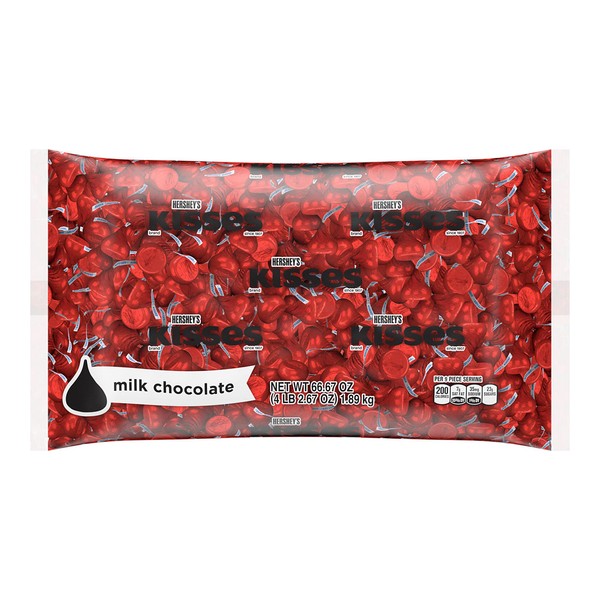 HERSHEY'S KISSES Red Foils Milk Chocolate, Individually Wrapped, Gluten Free Candy Bulk Bag, 66.67 oz (Approximately 400 Pieces)