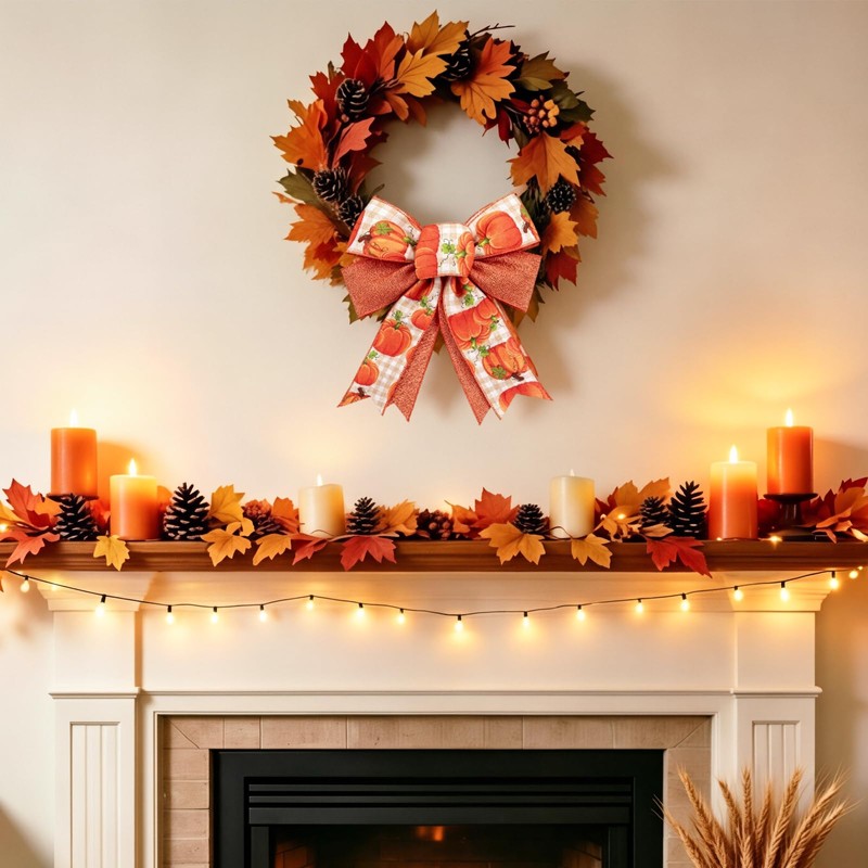Fall Wreath Bow Thanksgiving Burlap Ribbon Wreath Bow Home Decor