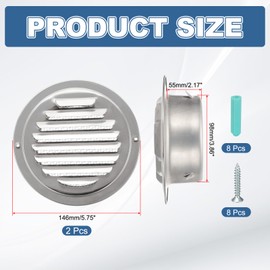 PATIKIL 4 Inch Round Air Vents, 2 Pcs Outlet Vents Cover Bulk Cover 304 Stainless Steel Louver Grille Cover Ducting Air Ventilation Wall Vent Cover for Ceiling Mount Bathroom Vent, Silver