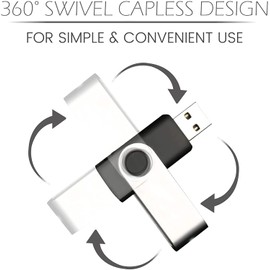 Vixelle 2 Pack 16GB High Speed USB 2.0 Flash Drives – 360° Swivel Metal Style USB Memory Sticks with Keychain Loop – 16GB Pen Drive USB Stick Bulk Pack for PC, Mac, TV, Car Audio – Black