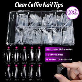 Clear Coffin Nail Tips, Long Coffin Nails Full Cover, 600pcs Clear Fake Nails Ballerina False Nails Press On Nails, Glue On Nails, Acrylic Nail Clipper, Nail Stand for DIY Fake Nails