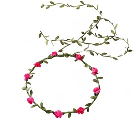 Lofruiin Women's Simulated Rose Flower Wreath Bridesmaid Floral Crown Headband Headpiece for Seaside Weddings Travel Photography (Fuchsia, Pack of 1)