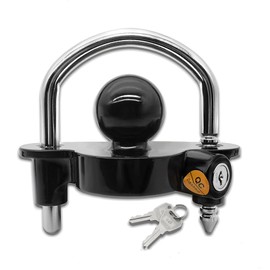 AUTOXBERT Diebstahlschutz Anhängerschloss einfache Montage für gängige Anhängerkupplung Wohnwagen Aluminiumlegierungssockel sicher Kreuzschloss Schwarz