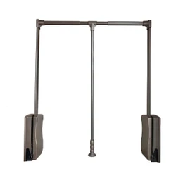 Wardrobe lift clothes rack,Pull Down Closet Rod for Hanging Clothes, Retractable Wardrobe Hanger for Cabinet, Aluminium alloy Tubing with Plastic Housing (MOCHA, MEDIUM:66-89CM/26-35IN)