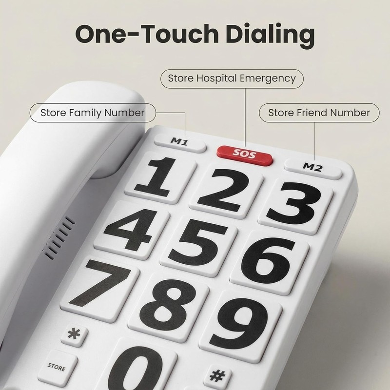 Corded Big Button Phone for Seniors Home, Wired Large Number