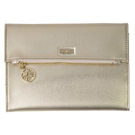 Lilly Pulitzer Women's Vegan Leather Gold Clutch Purse, Travel Wallet with Pocket Notepad, Metallic Gold