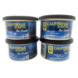 California Scents New Car Air Freshener, 4 x 42g Air Freshener Car Fragrance, Adjustable Lid, Lasts up to 60 Days, Fits Cup Holder, Scented, Black/Blue