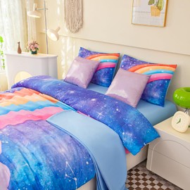 BQH Full Size Comforter Sets for Girls Rainbow Comforter 7pieces,Girls Bedding Colorful Comforters Glitter Full Size Comforter Sets with Sheets for Kids for All Season