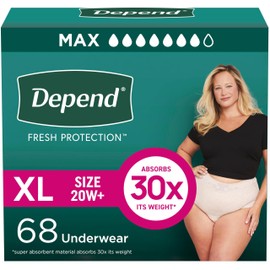 Depend Fresh Protection Adult Diapers, Incontinence & Postpartum Bladder Leak Underwear for Women, Disposable, Maximum, Extra-Large, Blush, 68 Count (2 Packs of 34), Packaging May Vary