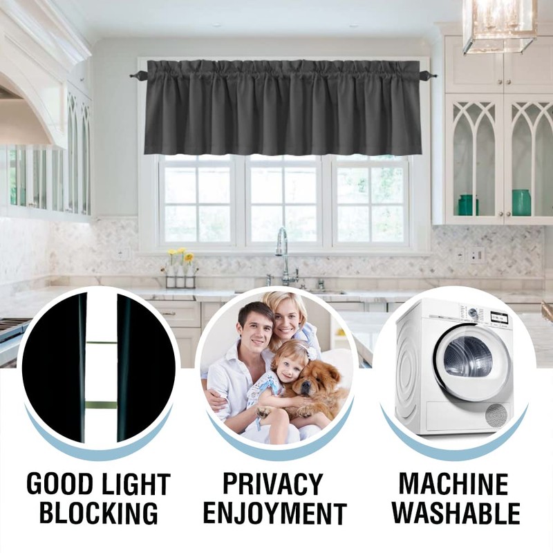H.VERSAILTEX 100% Blackout Curtain Valances for Kitchen Windows/Bathroom/Living Room/Bedroom Thermal
