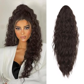 XFSRG 66cm Maislocken Pferdeschwanz Haarextension Zopf Haarteil Mit Klammer Haarverlängerung Echthaar Flauschige Pferdeschwanz Haarteile Echthaar Clips Für Party(Dunkelbraun)