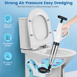 Toilet Plunger, High Pressure Toilet Unblocker, Heavy Duty Drain Unblocker Kit with A Holder and 4 Replaceable Heads for Unblocking Toilets, Sink, Shower, Bathtub, Floor, Drain And Pipe Clog (White)