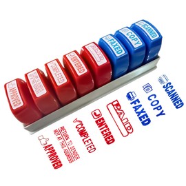 Zeokiar Self Inking Office Stamp Set for Approved Paid Completed Copy Faxed Scanned 8 PCS Stamps Busines Stamps Message Account Work Stamp