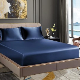 USA Ready Goods Satin Bed Sheet Good for Hair and Skin Bedding Set Wrinkle-Free Fitted Sheet 3 Piece Luxury Satin Bed Sheet Setsheet type: Fitted Bed Sheet, color: Blue, number of pieces: 3, Included Components: 1bedspread + 2 Pillow Cases, size: King