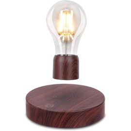 VGAzer Magnetic Levitating Floating Wireless LED Light Bulb Desk Lamp for Unique Gifts, Room Decor, Night Light, Home Office Decor Desk Tech Toys (Round Wooden Base..)