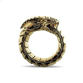 Dragon Ring for Men, Norse Viking Dragon Head Ring, Vintage Dragon Totem Amulet Ring, Hip Hop Biker Ring, Punk Animal Dragon Jewelry for Men Mens (7, Gold)