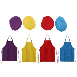 Cucioki 8-Piece Children's Apron and Chef Hat Set, Adjustable, with 2-Pocket Kitchen Apron Apron