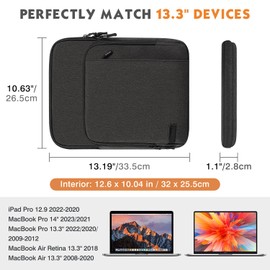 MoKo Laptop Sleeve Bag for 13.3-14 Inch, Notebook Carrying Case with Pocket Fits New MacBook Pro M3/M2 14" /13" M2/M1 Pro/M1 Max 14.2 2023-2021/Air 13.6" M2 2022, Surface Pro 9/8 13", Black & Gray