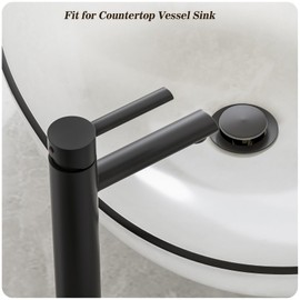 Phiestina Tall Vessel Sink Faucet Black, Bathroom Faucets Tall Single Hole Single Handle Above Counter Sink Bathroom Faucet, with Pop Up Drain and Water Supply Line, NS-SF03-V-MB