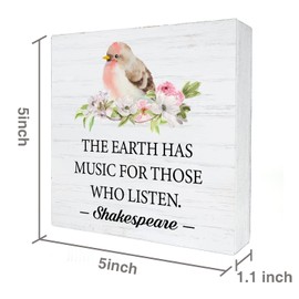 the Earth Has Music Wood Box Sign Decor Rustic Flowers Bird Wooden Box Signs with Sayings Desk Decoration Home Desk Shelf Decor Sign (5 x 5 Inches)
