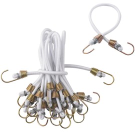 Morobor White Elastic Rope Rubber Strap, 10pcs Mini Bungee Cords with Metal Hooks, Rubber Stretchy Bungee Cords with Hooks for for Bikes, Wire Racks, Tents and Hand Carts etc