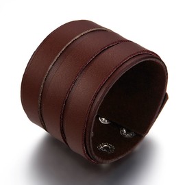 JewelryWe Men's Wide Leather Bangle Brown Leather Cuff Wristband Bracelet, Punk Rock Style