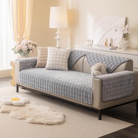 Aucrovee Soft Plush Velvet Couch Cover, Non Slip Fluffy Sectional Sofa Covers for 3 Cushion Couch Sofa L Sharped Sofa, Furniture Protector Slipcover for Pets(1 PCS 36"x82" Light Grey)