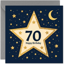 Happy Birthday 70th Card Masculine Navy Space Stars Greeting Card for Men Birthday Card for 70 Year old Seventy, Seventieth