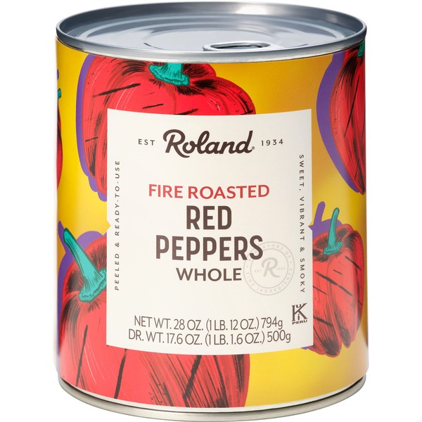Roland Foods Fire Roasted Red Peppers, Whole Peppers, Specialty Imported Food, 28-Ounce Can, (Pack of 4)