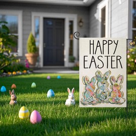 EKOREST Happy Easter Garden Flags 12x18 Inch Double Sided, Watercolor Bunny Rabbit Small Seasonal Decoration for Holiday Anniversary Yard Outdoor Outside Decor