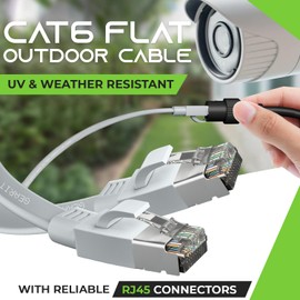 GearIT Cat 6 - Cable Ethernet plano para exteriores (40 pies, gris) con clasificación LLDPE de entierro directo, para interiores, Cat6 blindado, FTP de 10 Gbps, red de computadora para juegos de alta