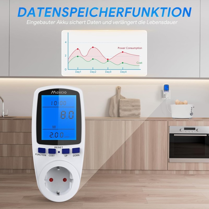 Maxcio Power Meter, Power Socket, Energy Cost Meter, Power Consumption