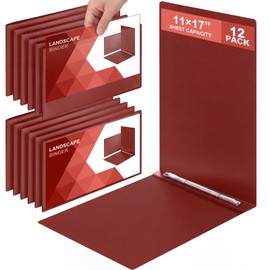 Henoyso 12 Pcs 11'' x 17'' Landscape Binder Bulk with Fastener, 3" Capacity Presentation Binder Folder Plastic Report Cover with Clear Pocket for School Portfolio Business Document Proposals(Maroon)