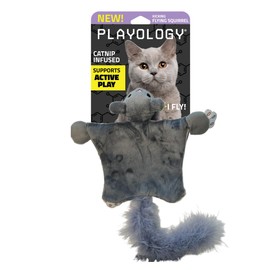Playology Cat Toy Flying Squirrel | Fuzzy Plush Toy Flies Through The Air | Interactive Fun with Rubber Band Launch | Endless Entertainment for Cats