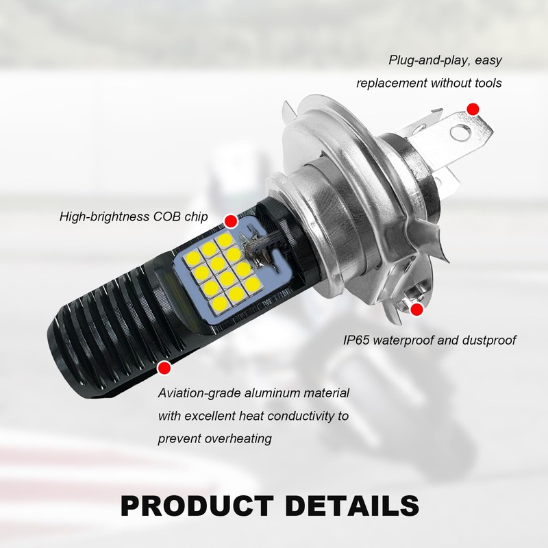 Sbulhia 9-16V H4 LED Motorcycle Headlight Bulbs, Super Bright 3030