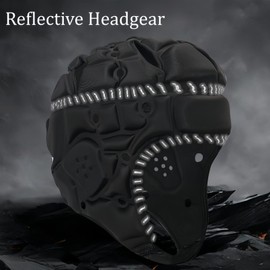Jormino Soft Shell Padded Helmet, 7v7 Flag Football Headguard with Reflective Strips, Rugby Scrum Cap for Goalie Keeper, Hockey Black