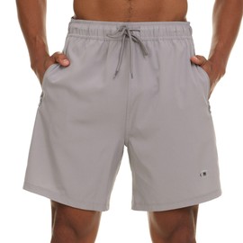 Champion Mens Swim Trunks with Compression Liner, 2 in 1 Mens Bathing Suit Shorts, 7 Inch Inseam Board Shorts for Swimming Grey