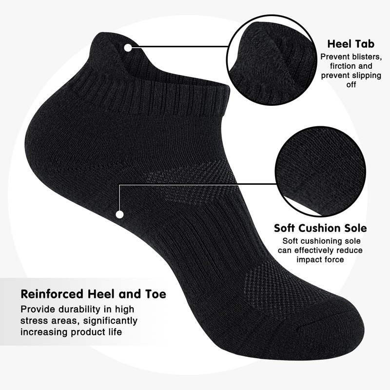 Mens 100% Cotton Ankel Socks, Athletic Cushioned Performance Running Moisture