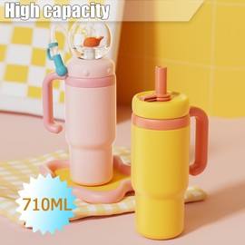 VICSPORT Drinking Cup with Whale Squirt, Stainless Steel Whale Fountain Tumbler, Whales Spray Straw Sippy Cups Water Bottle with Two Lids 24oz for Kids Adult, Yellow